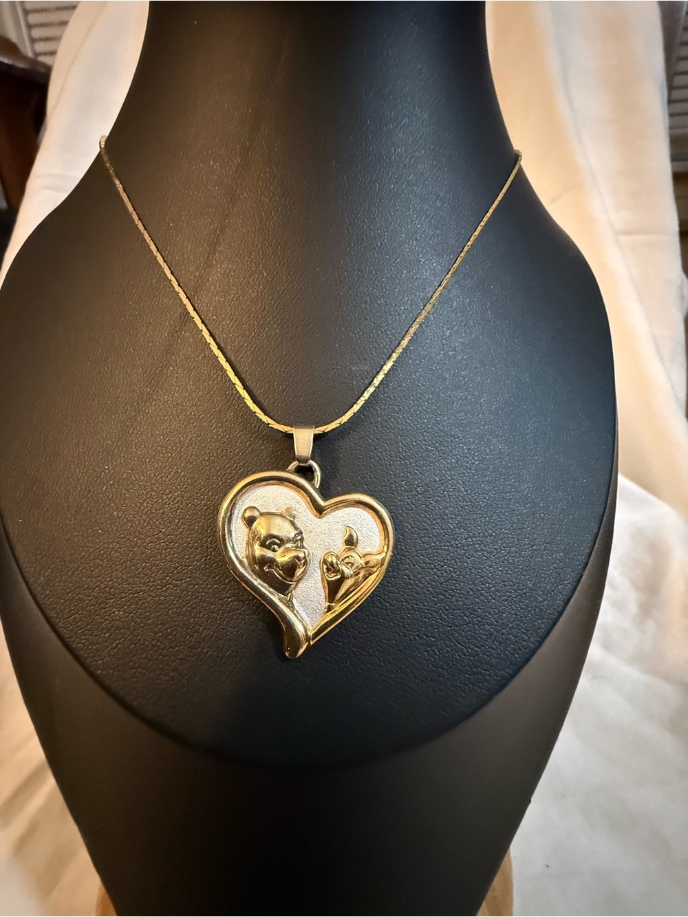 Disney Gold-Tone Heart Pendant Necklace with Bear Duo